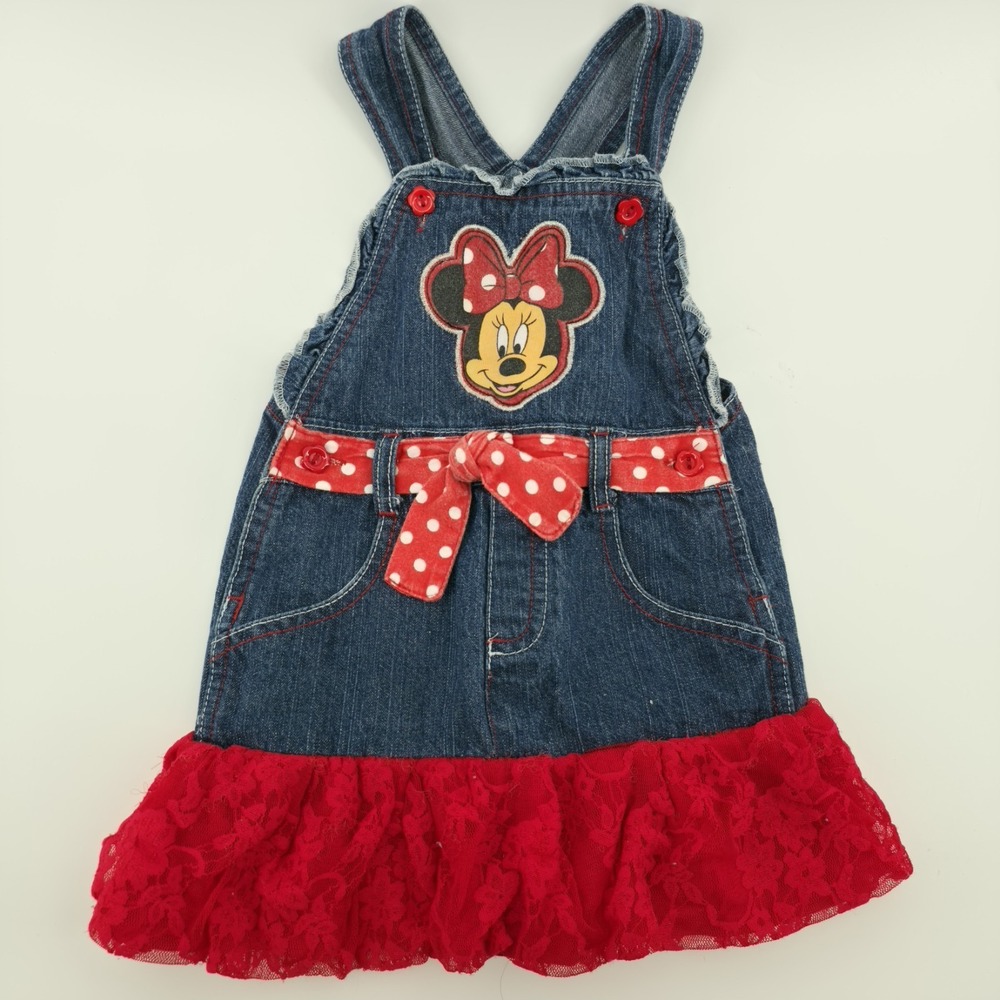Disney Minnie Mouse Denim Overalls Dress Girls Sz 2T